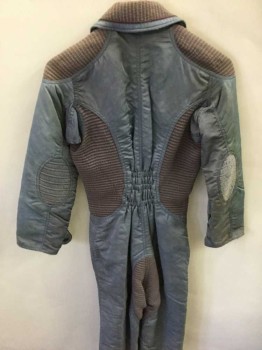 Womens, Sci-Fi/Fantasy Jumpsuit, Lt Blue, Brown, Nylon, Cotton, Solid, Xs, Dusty Blue, Aged/Distressed,  With Quilted Cotton Insets, Zip Front, Snap Detail, Collar Attached,  