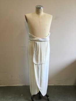 Mens, Sci-Fi/Fantasy Piece 2, M.T.O., White, Lt Blue, Cotton, Polyester, Solid, W34, Wrap Style Long Skirt with Snap Closures, Draped At Waist Line with Loin Cloth Tab Front