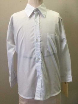 RAFAEL, White, Polyester, Cotton, Solid, White, Button Front, Collar Attached, Long Sleeves, 1 Pocket,