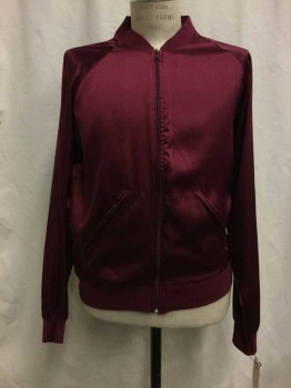 AMERICAN APPAREL, Red Burgundy, Synthetic, Solid, Burgundy, Zip Front, 2 Pockets,