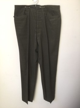 Mens, Pants, IMPERIAL FASHION, Dk Brown, Black, Wool, Heathered, Ins:32, W:34, Flat Front, Western Style Thick Belt Loops with Pointed Ends, Slanted Front Pockets, Zip Fly, Slim Leg, Stamped Inside on Label  "Harold S. Dunkle, Nov 11, 1968"