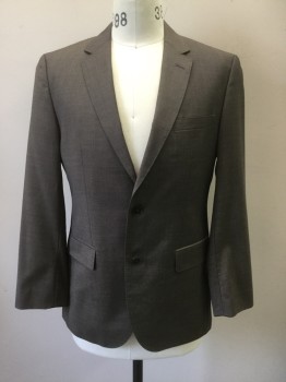 HUGO BOSS, Brown, Wool, Heathered, Single Breasted, Notched Lapel, Hand Picked Collar/Lapel, 3 Pockets, 2 Buttons