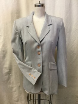 VERTIGO, Lt Gray, Polyester, Spandex, Heathered, Notched Narrow Lapel, 4 Button Single Breasted ( 1 Button Missing), 2 Pockets with Flaps,