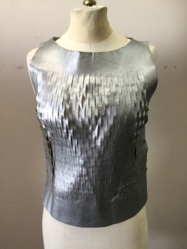 Womens, Leather Vest, DIESEL STYLE LAB, Silver, Leather, Solid, M, Laser Cutwork Front, Snap Sides **lowest Snap on Right Side Ripped*****