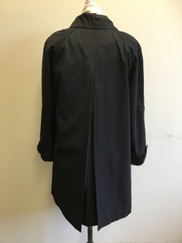 N/L, Black, Polyester, Solid, Button Front, Raglan Long Sleeves, Button Tab Cuffs, 2 Pockets, Collar Attached, Box Pleat Center Back
