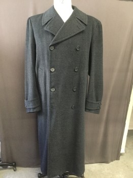 Mens, Coat 1890s-1910s, DOMINIC GHERARDI, Slate Blue, Black, Gray, Wool, Glen Plaid, 50, Double Breasted, Notched Lapel, Slit Pockets, Sleeve Band with Buttons,