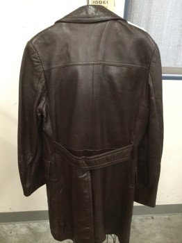 Mens, Leather Jacket, N/L, Brown, Leather, Solid, 38, Peaked Lapel, Double Breasted, Pocket Flap,