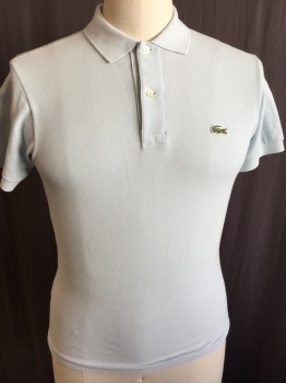 LACOSTE, Lt Blue, Cotton, Solid, Collar Attached, 2 Button Front, Short Sleeves,