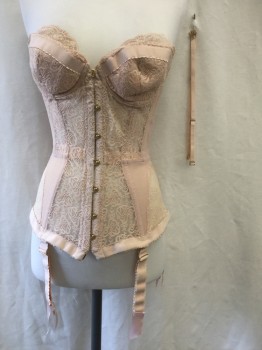 Womens, Corset, AGENT PROVACATEUR, Blush Pink, Synthetic, Solid, 3, Removable Straps, Embroidery Detail, Garter Belt