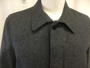 JOS A. BANK, Dk Gray, Nylon, Polyester, Heathered, Single Breasted, Button Front Hidden Placket, Collar Attached, 2 Pockets, Long Sleeves, Button Tab Cuffs