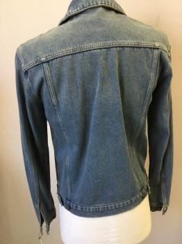 TOPMAN, Blue, Cotton, Faded, Button Front, Collar Attached, 4 Pockets, Aged/Distressed,