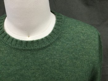 J. CREW, Green, Wool, Nylon, Ribbed Knit V-neck, Long Sleeves, Ribbed Knit Waistband/Cuff