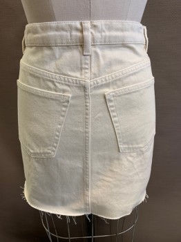 Womens, Skirt, Mini, & OTHER STORIES, Cream, Cotton, Solid, W 28, 5 Pockets, Button Fly and Closure, Belt Loops, Frayed Hem