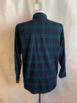PENDLETON, Green, Navy Blue, Black, Wool, Plaid, Collar Attached, Button Front, Long Sleeves, 1 Pocket