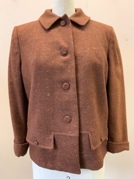 Womens, Jacket, NL, Brown, White, Wool, Speckled, B: 32, Collar Attached, Single Breasted, Button Front, Flap with 2 Buttons on Lower Back