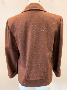 Womens, Jacket, NL, Brown, White, Wool, Speckled, B: 32, Collar Attached, Single Breasted, Button Front, Flap with 2 Buttons on Lower Back
