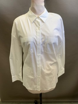 A.N.A, White, Cotton, Solid, Collar Attached, Button Front, Long Sleeves, 2 Pockets. Slit Hem at Back