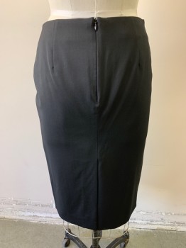 ALEXANDER MCQUEEN, Black, Wool, Solid, Pencil Skirt, Back Zipper, Kick Pleat, No Waistband, Invisible Zipper