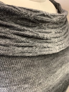 SAG HARBOR WOMAN, Gray, Charcoal Gray, Black, Acrylic, Polyester, Stripes - Shadow, Ombre, Knit, 3/4 Sleeves, Cabled Cowl-Neck