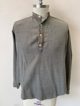 N/L MTO, Gray, Charcoal Gray, Wool, Birds Eye Weave, 1800's Made To Order, L/S, 4 Button Placket, Band Collar, Lightly Aged/Worn