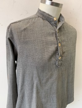 N/L MTO, Gray, Charcoal Gray, Wool, Birds Eye Weave, 1800's Made To Order, L/S, 4 Button Placket, Band Collar, Lightly Aged/Worn