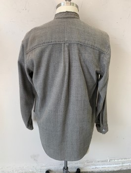 Mens, Historical Fiction Shirt, N/L MTO, Gray, Charcoal Gray, Wool, Birds Eye Weave, N:16, L, 1800's Made To Order, L/S, 4 Button Placket, Band Collar, Lightly Aged/Worn
