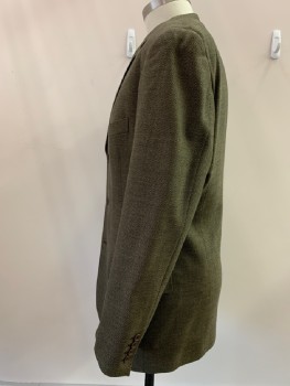 CALVIN KLEIN, Brown, Oatmeal Brown, Wool, 2 Color Weave, Single Breasted, 3 Buttons, Notched Lapel, 3 Pockets, No Back Vent