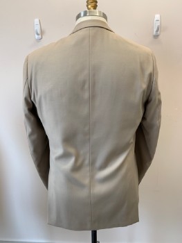 ALERTO CARDINALI, Tan Brown, Rayon, Polyester, Solid, Single Breasted, 2 Bttns, 3 Pckts, Double Vent, Notched Lapel, Tan/blue Plastic Buttons