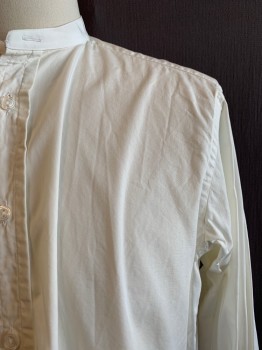 Mens, Shirt 1890s-1910s, DARCY, White, Cotton, Solid, 34.5, 15, Band Collar, Button Front, L/S