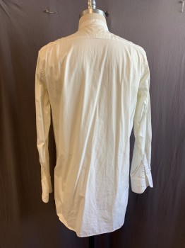 Mens, Shirt 1890s-1910s, DARCY, White, Cotton, Solid, 34.5, 15, Band Collar, Button Front, L/S