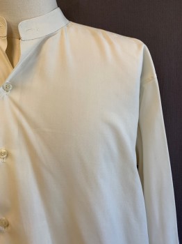 Mens, Shirt 1890s-1910s, MTO, Off White, Cotton, Solid, 35, 15.5, Band Collar, Button Front, L/S, 1 Pocket, Textured *Small Stains on Back* *Missing Bottom Bttn*