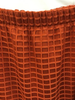 ASHLEY STEWART, Dk Orange, Polyester, Solid, Rectangular See-Through Netting, Elastic Waist, Straight Cut Through Hips, Has Some Pulling Fabric in Back