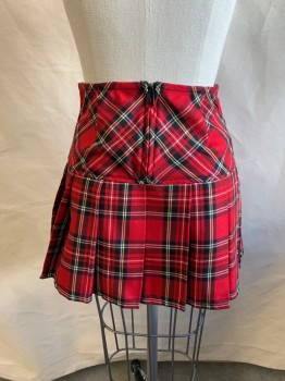 ROYAL BLUES, Red, Black, Yellow, White, Cotton, Plaid, Wide Waistband, Pleated, Zip Back
