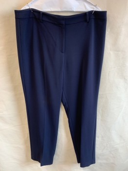 TALBOTS, Navy Blue, Triacetate, Polyester, Solid, Zip Front, Hook Closure, 2 Pockets, Creased Front