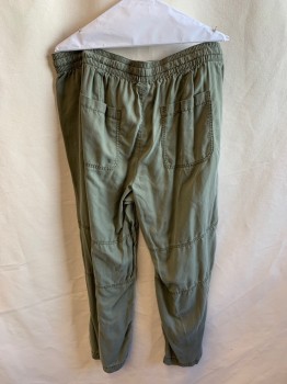 LANE BRYANT, Olive Green, Lyocell, Solid, Tie Front, Elastic Waistband, 4 Pockets