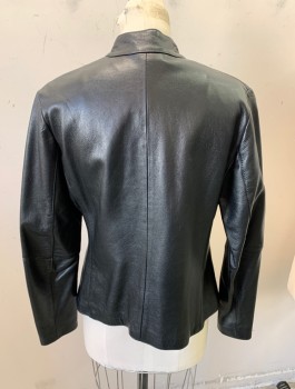 Womens, Leather Jacket, VAUNT, Black, Leather, Viscose, Solid, B34, Snap Front, Mandarin/Nehru Collar, Textured Hand
