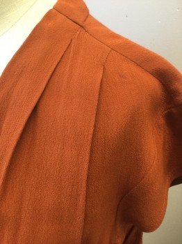 MAEVE, Rust Orange, Polyester, Solid, Poly Crepe, Cap Sleeve, Wrapped V-neck, Elastic Waist, Pleats at Shoulder Seams, Belt Loops, Knee Length **2 Piece with Matching Self Fabric Sash Belt