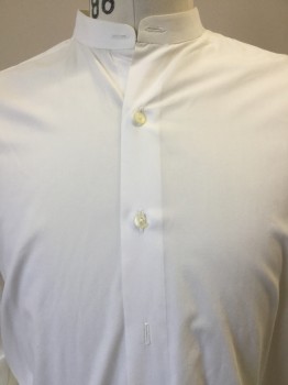 Mens, Shirt 1890s-1910s, MTO, Off White, Cotton, Solid, 34-35, 15, Off White, Band Collar,  Button Front, Long Sleeves, (broken 2nd & Missing 3rd Button)