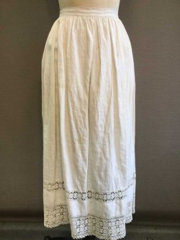 MTO, Off White, Linen, Solid, APRON 3/4 LENGTH:  Off White with 2 Rows Lace Hem, ( STAINED) See Photo Attached,