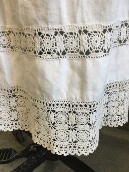 Womens, Apron 1890s-1910s, MTO, Off White, Linen, Solid, APRON 3/4 LENGTH:  Off White with 2 Rows Lace Hem, ( STAINED) See Photo Attached,