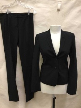 Boss, Black, Wool, Spandex, Solid, 2 Buttons,  Slightly Peaked Lapel, 2 Welt Pockets