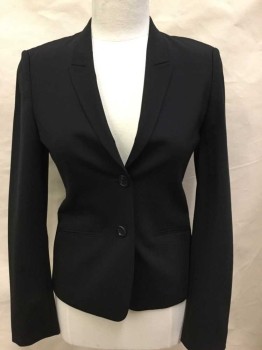 Womens, Suit, Jacket, Boss, Black, Wool, Spandex, Solid, 2, 2 Buttons,  Slightly Peaked Lapel, 2 Welt Pockets
