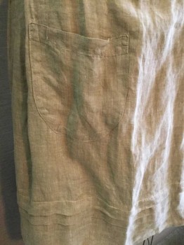 Womens, Apron 1890s-1910s, MTO, Lt Brown, Linen, Heathered, O/S, Half Apron, Heather Light Brown, 1 Pocket, 2   1-1/8" Pleat Near Hem, See Photo Attached,