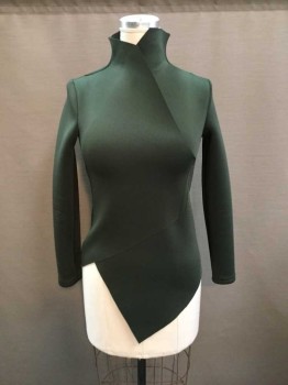 Womens, Sci-Fi/Fantasy Top, M.T.O., Olive Green, Neoprene, Solid, M, Sci Fiction Top, Long Sleeves, Cross Over Front with High Neck