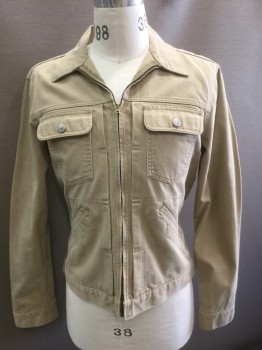 GAP, Tan Brown, Cotton, Solid, Tan Denim/Twill, Zip Front, 4 Pockets, Collar Attached, No Lining