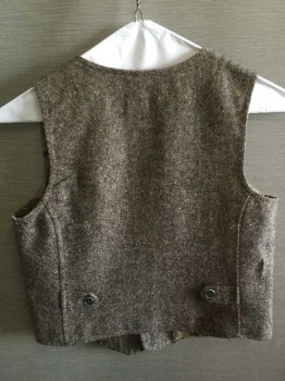 Childrens, Vest, COODE BEAR, Brown, Cream, Wool, Polyester, Tweed, 10T, Boys Tweed Tattersall Vest, 4 Buttons Center Front, , 2 Welt Pockets, Tabs at Back of Vest, Lining Print of Map of the World