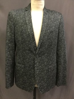 M151, Midnight Blue, Beige, White, Cotton, Abstract , Single Breasted, 2 Buttons,  Narrow Notched Lapel, 3 Pockets,