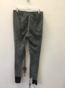 Mens, Sci-Fi/Fantasy Piece 2, GAP, Black, Gray, Olive Green, Cotton, Synthetic, Solid, Mottled, L, Lycra Knit Pant with Gray Mottled Large Scale Fishnet  Overlay. with Holes