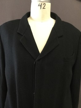 Mens, Coat 1890s-1910s, MTO, Black, Wool, Solid, 50, Boiled Wool, Notched Lapel, Button Front, Hidden Placket, Pocket Flap,