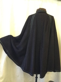 Unisex, Historical Fiction Cape, MTO, Brown, Black, Gold, Synthetic, Solid, Stripes, Mid Length, Popped Collar, Fuzzy Ribbed Fabric, Mixed Material Embroidery and Applique, Fully Lined in Coppery Reptile Textured Fabric, 2 Large Hook & Eyes, at Neck, Nice Weight